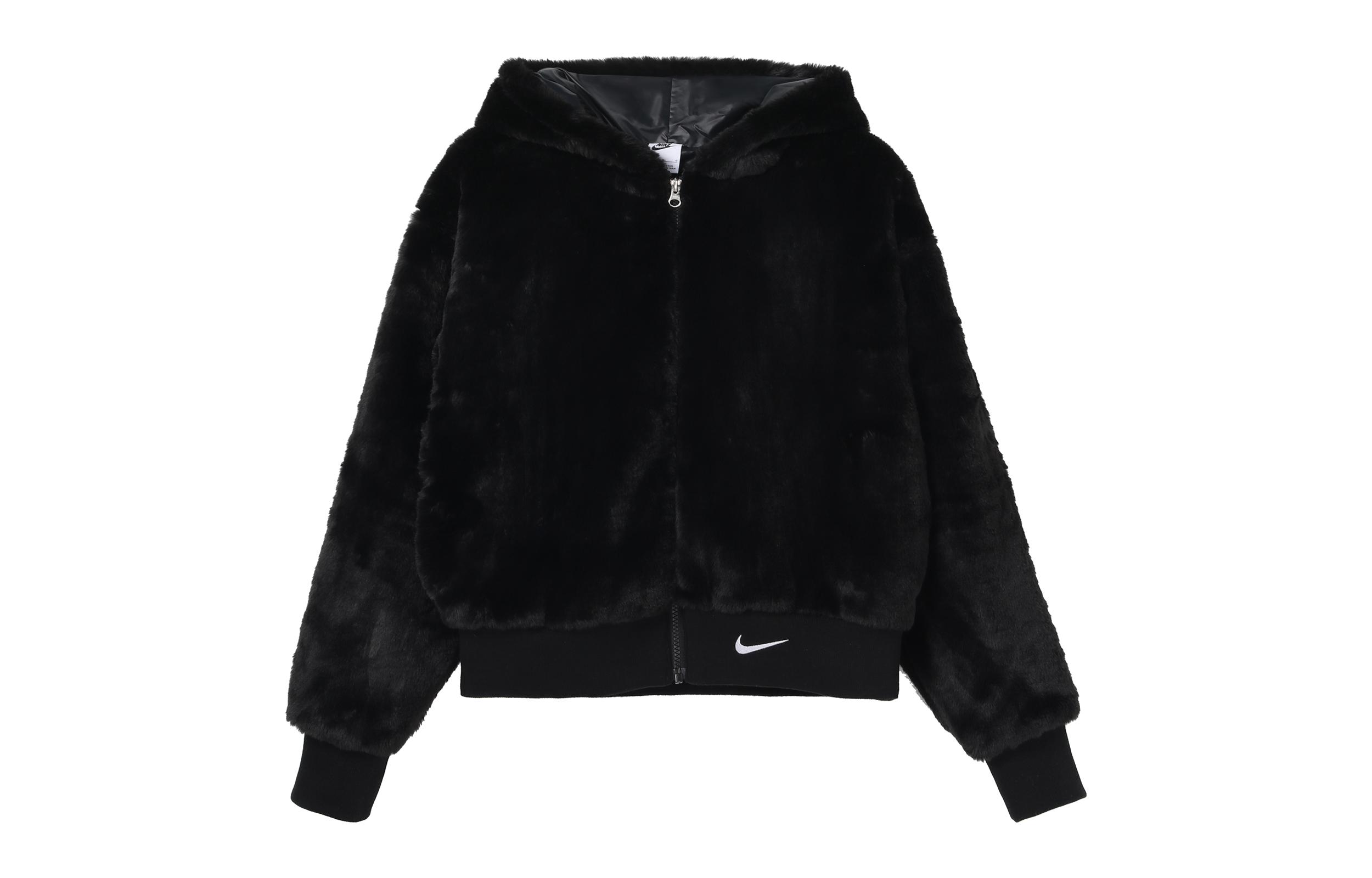 Nike Women ss Sportswear Essential Faux Fur Jacket Asia Sizing Black DD5117-010 L
