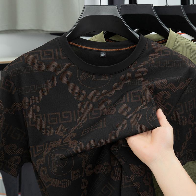 Summer Ice Short Sleeve Men's Fashion Loose Fit Versatile Casual T-Shirt Trendy Top