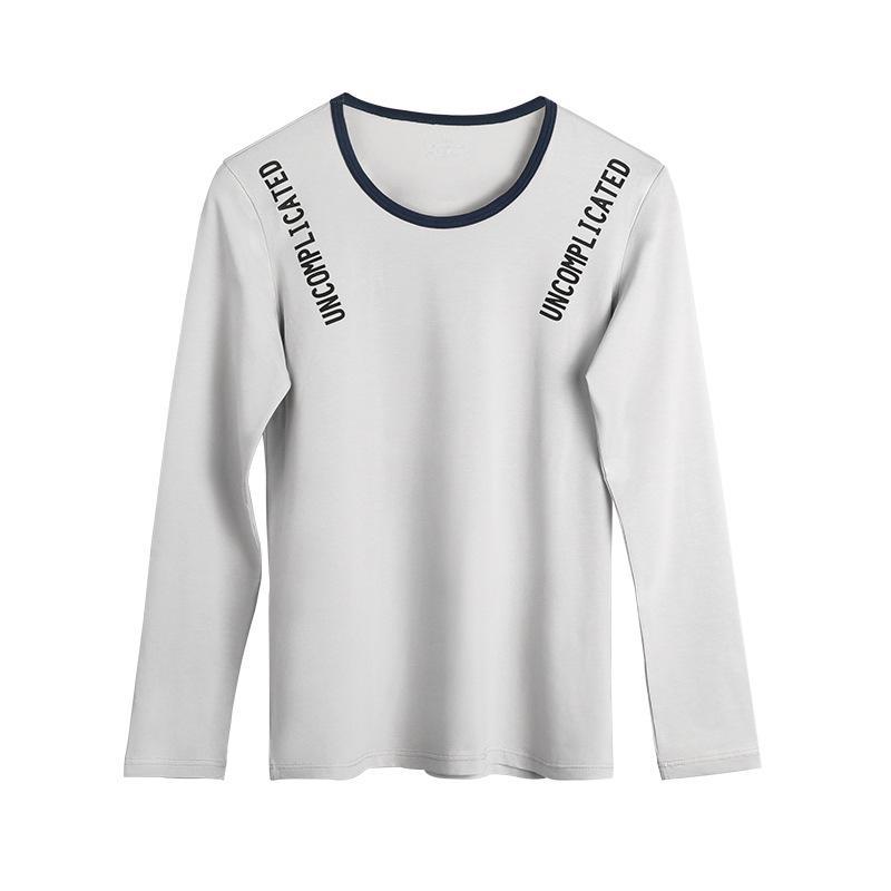 Men's Light Cotton Round Neck Top - Comfortable, Breathable, Solid Color, Autumn Wear