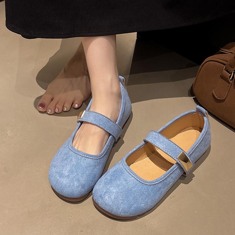 

French Birkenstock single shoes women s 2025 spring and summer retro round head small fragrant Mary Jane shoes wear-resistant soft-soled shoes 35 синій