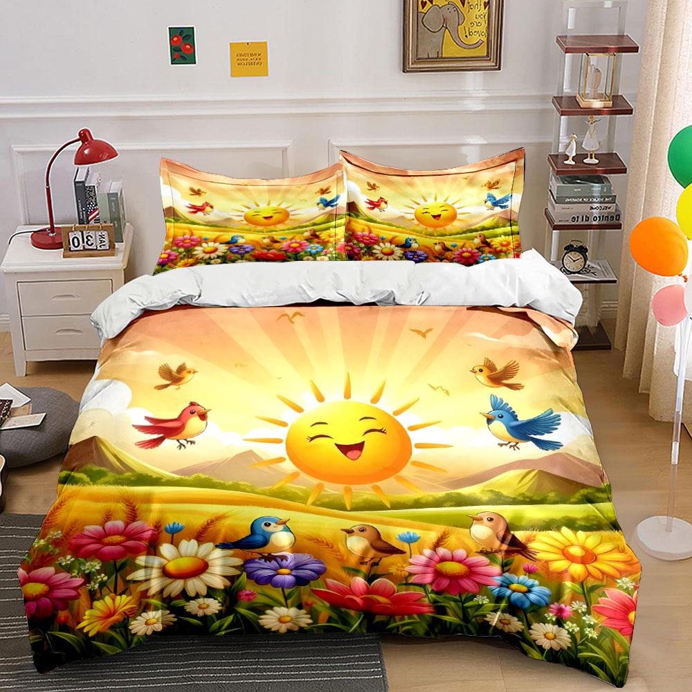 "Sunny Nature Scene With Birds" Exquisite Three-piece Bedding Set Gift for Kids and Adults