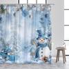 Christmas Shower Curtains Cute Snowman Santa Claus Xmas Tree Winter Town Street Landscape Bath Curtain Home Bathroom Decor Set