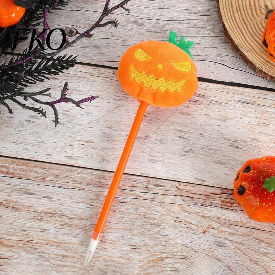 Smooth Writing Pen Halloween Pumpkin Gel Ink Pen, 0.7mm Rollerball with Plush Pumpkin, Novelty Black for Party Favors, Gift Supplies Marker