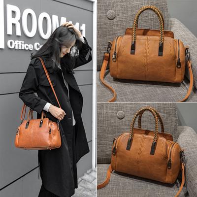 Newest High Quality Shoulder Bag Messenger Bag All-Match Boston Bag Soft Leather Women'S Bag Fashion Woven Handbag
