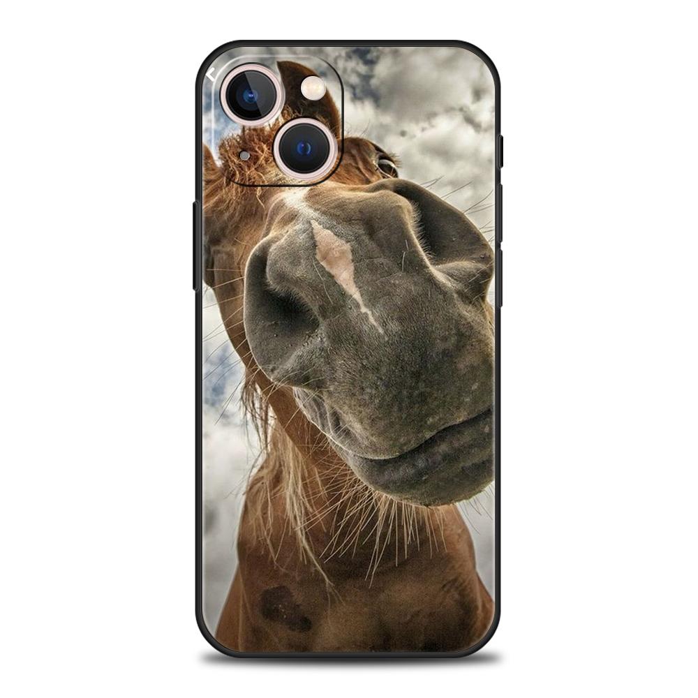 Luxury TPU Soft Phone Case For iPhone 16 11 15 14 Pro MAX 12 13 7 8 Plus X XR XS SE 2022 Black Cover Horse Animal