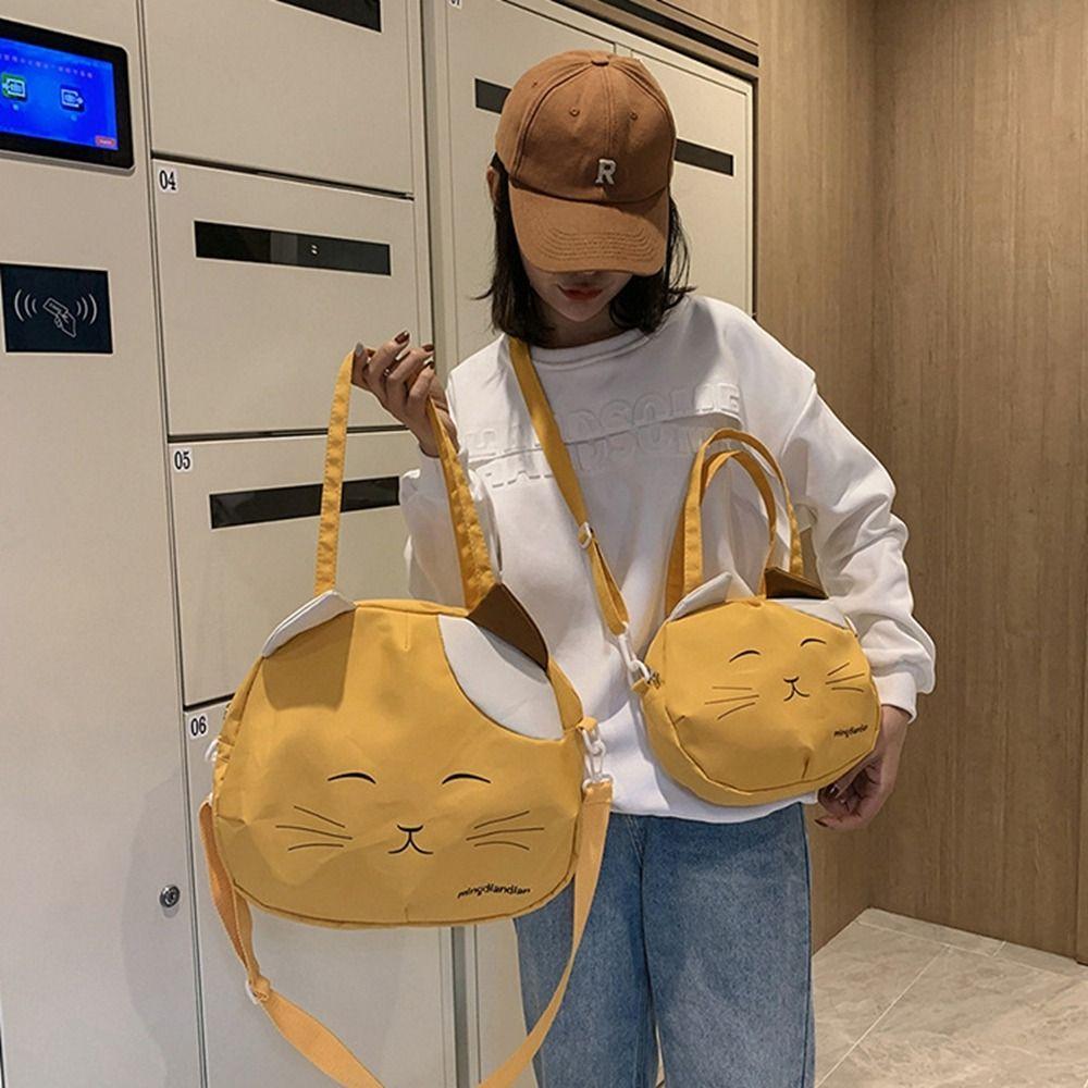 Canvas Nylon Prints Cat Messenger Bag Large Capacity Crossbody Bag Fashionable Handbag  Girl