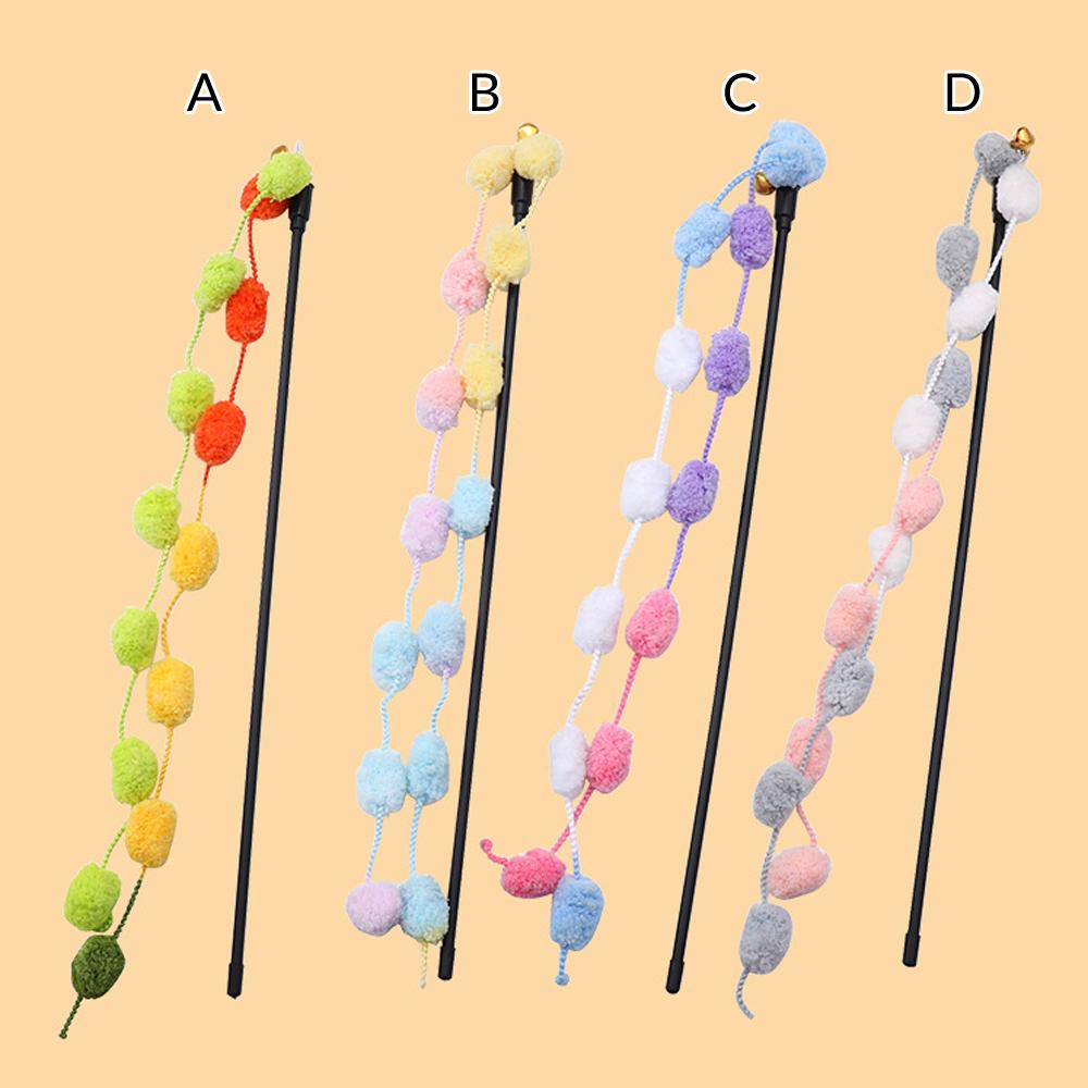 2pcs Tassel Toy Plush Balls Cat Teaser Wand  Interactive Cat Toys Funny Bell Pole Teaser Wand Pet Supplies Accessory