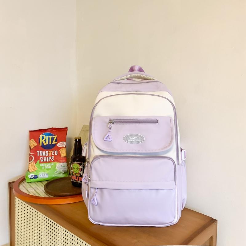 College Style Backpack Student Block Color Campus Schoolbag Female High School Students Large Capacity Backpack