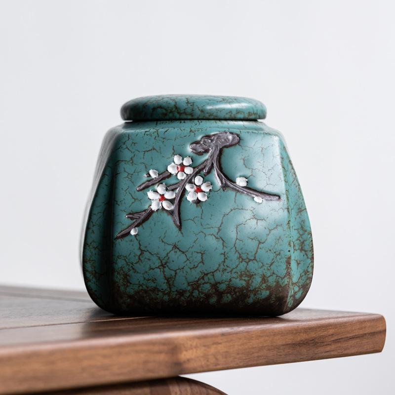 Vintage Plum Blossom Ceramic Tea Jar Sealed Coffee Candy Jar Antique Art Decorative Jars Storage Ornaments Home Decoration Gifts