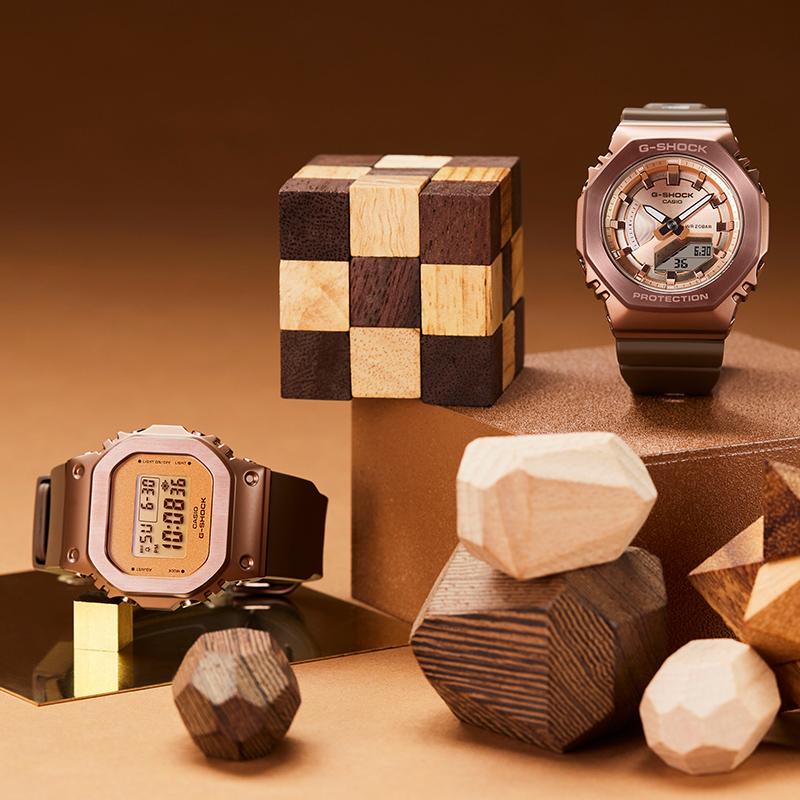 Casio all-metal series - square plate digital display, metal retro classic small square, waterproof and shockproof movement, quartz GM-S5600BR-5PR