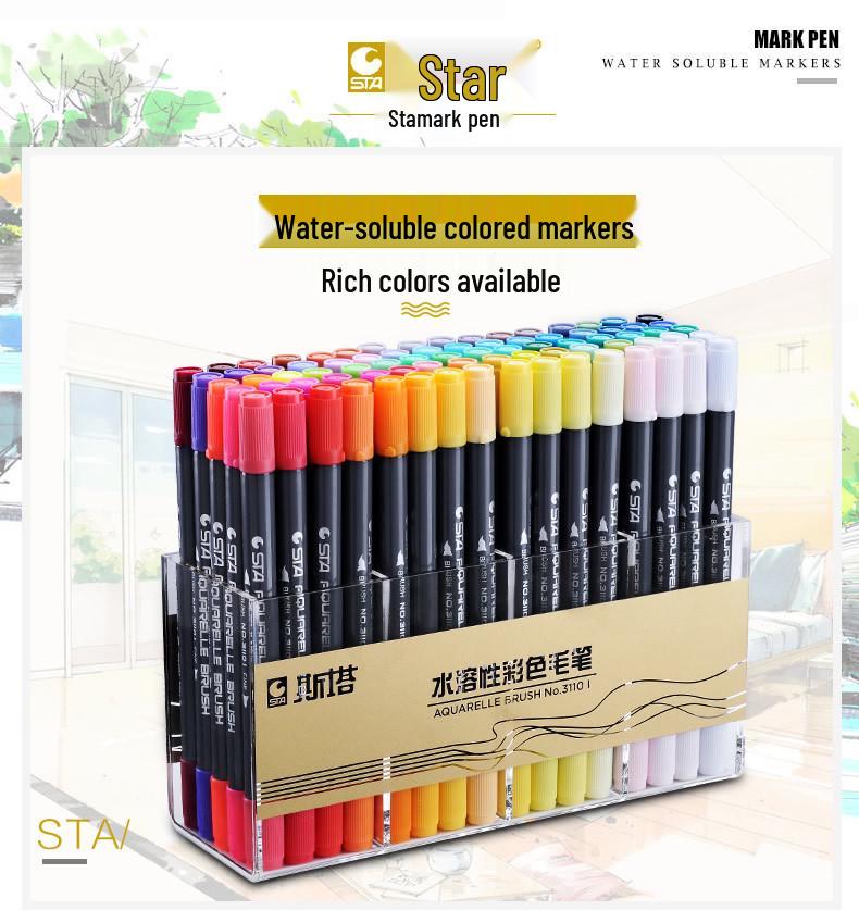 STA 3110 Watercolor Marker Set: Double-Ended Soft Tip, Water-Soluble, Washable Drawing Pens for Manga.