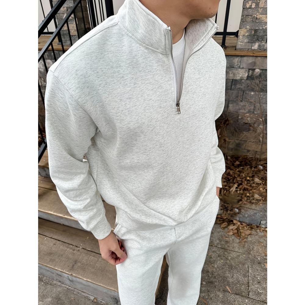 Men s Spring Stand Up Collar Sweatshirt with a Half Zipper Stand Up Collar Design, Suitable for Outdoor Leisure in Spring and Autumn S белый