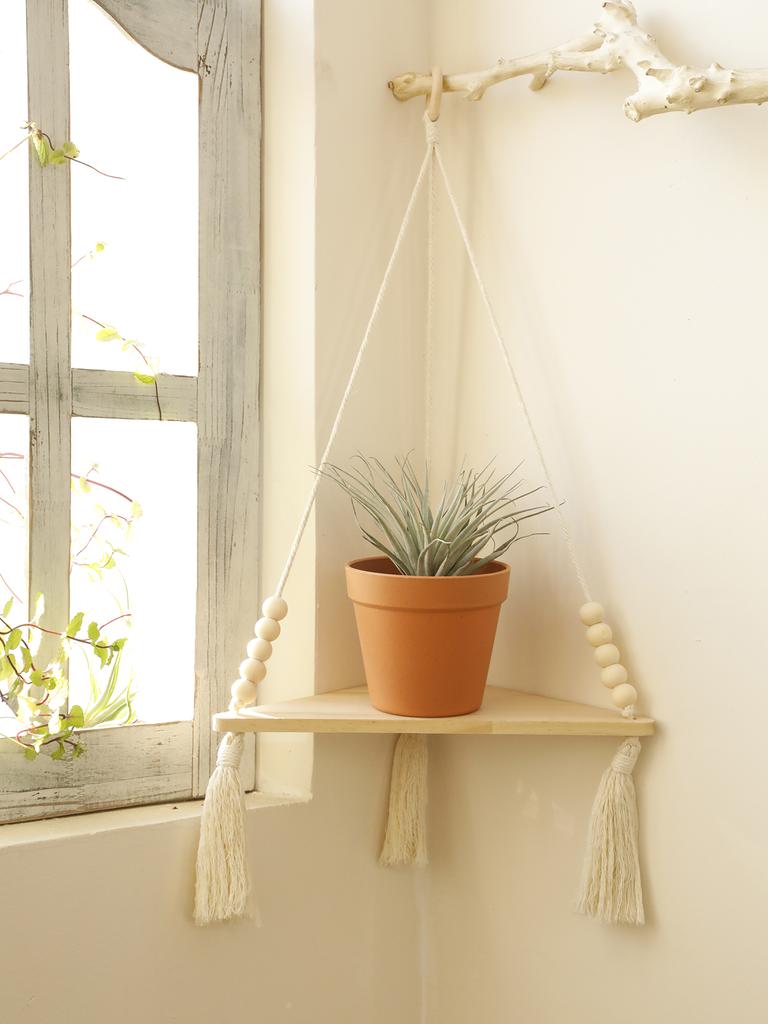 1/2/3-Layers Corner Shelf Wood Display Stand Boho Home Decoration Pastoral Style Macrame Handmade Floating Shelves Living Room