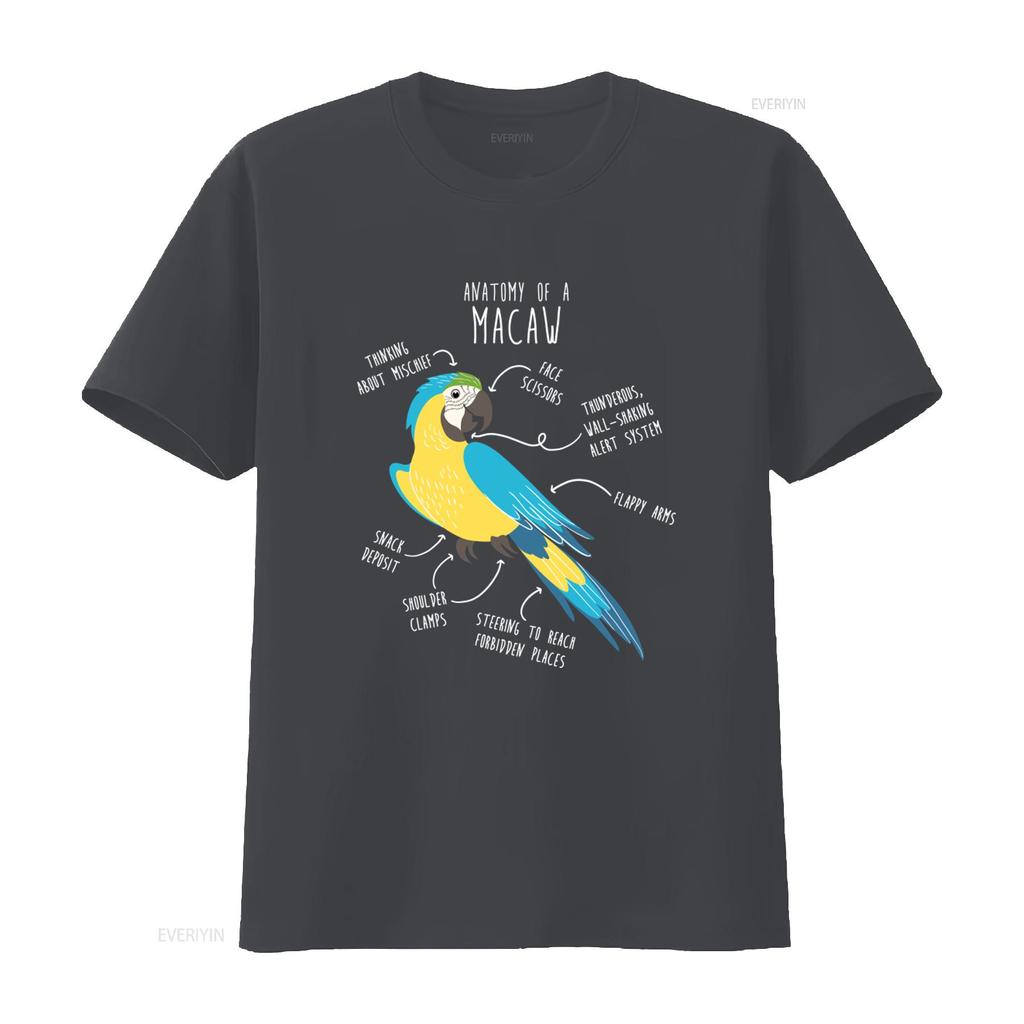 Blue and Gold Macaw Anatomy T shirt for Funny Parrot Lover Cute Pet Bird Mom Dad Top vintage Washed Stretched fashion