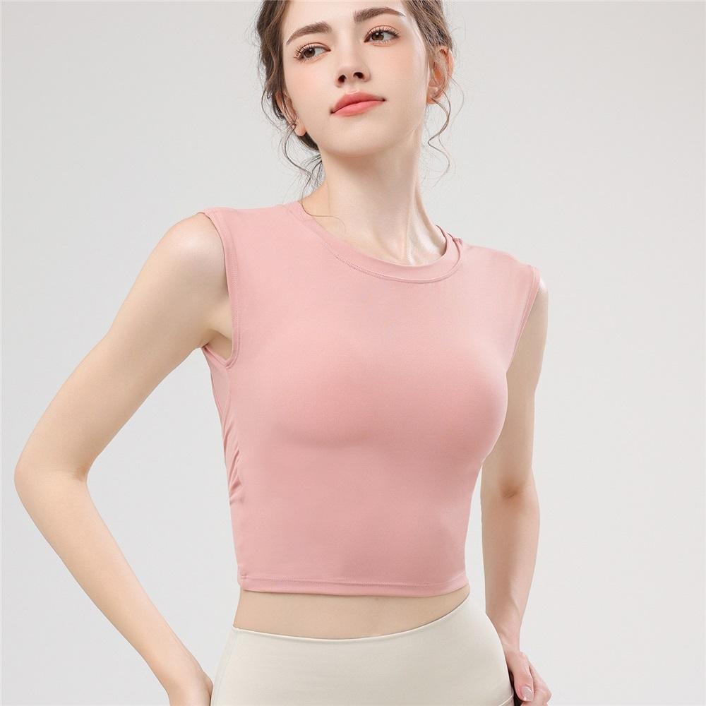 Summer New Yoga Suit Vest With Chest Cushion For Women, Sports Short Sleeved Hollow Out Back, Shock-absorbing Yoga Suit Vest Top
