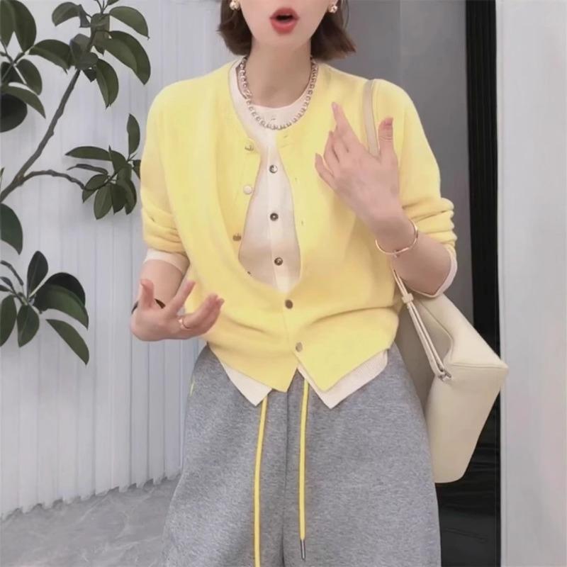Fake Two-piece Knitted Cardigan New Spring and Autumn Loose Soft Waxy Gentle Casual Versatile Knitted Sweater Sweater Jacket