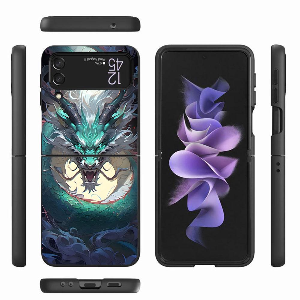 Cartoon Dragon Case for Samsung Galaxy Z Flip4 Flip3 5G PC Hard Cell Phone Shell Z Flip 4 3 Black Coque Zflip4 Zflip3 Cover