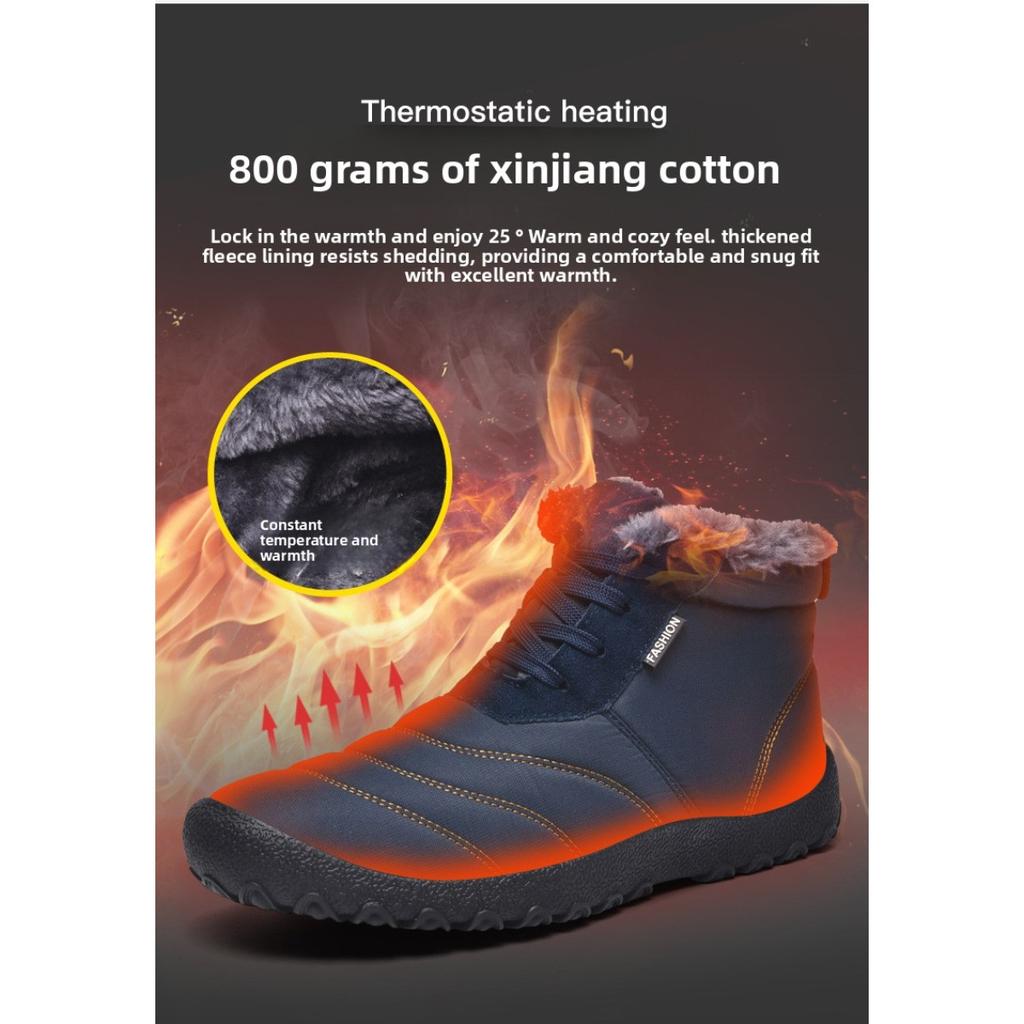 Winter Cotton Boots, Warm and Thick, Plus Size Cotton Shoes with Soft Soles, Men's Mid Top Snow Boots