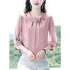 Summer New Solid Color Doll Collar Patchwork Blouse Ladies Elegant Fashion 3/4 Sleeve All-match Vintage Top Women Chiffon Shirt