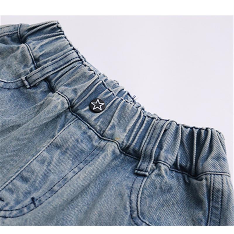Long Style Kids Child New Design Jeans Capris Shorts with Fake Pocket for Girls High Fashion Summer Mid-Calf Denim Shorts 5-14T