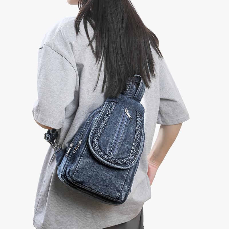 Small Backpack Women's Lightweight Retro Large Capacity Chest Bag Multi-function Backpack