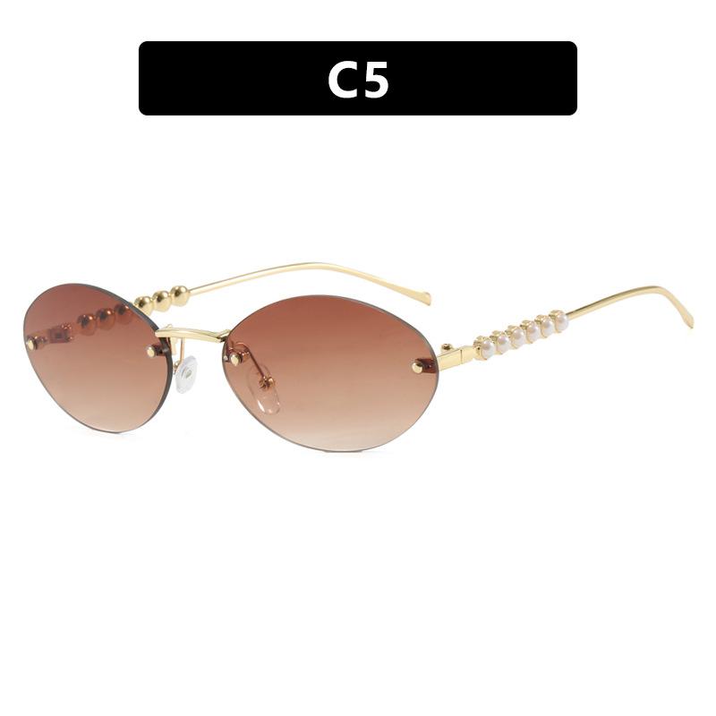 Small Frame Oval Rimless Pearl Sunglasses for Women Men Luxury Brand Vintage Sun Glasses Fashion Boundless Shades Eyewear