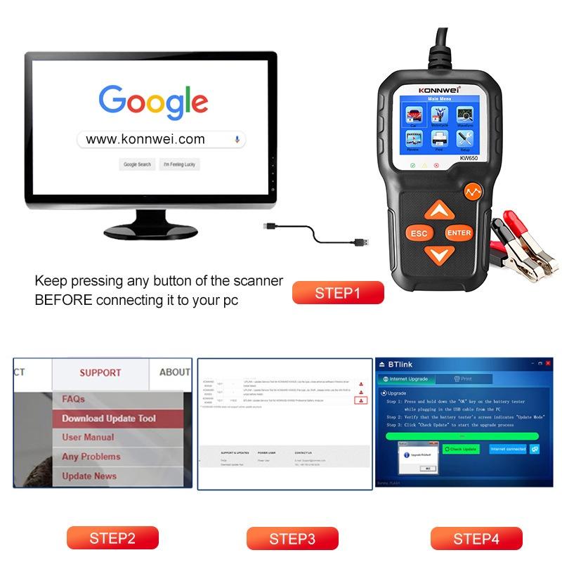 KONNWEI KW650 6V 12V Car Battery Tester 100 To 2000 CCA Motorcycle Auto Battery Analyzer Car Moto Cranking Charging Test Tool