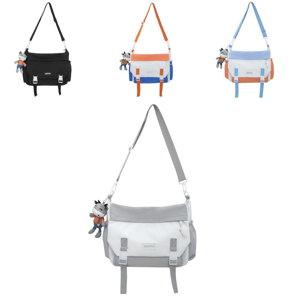 Large Capacity Canvas Single Shoulder Bag Urban Simple Style Soft With Car Stitching Trendy Crossbody Bag