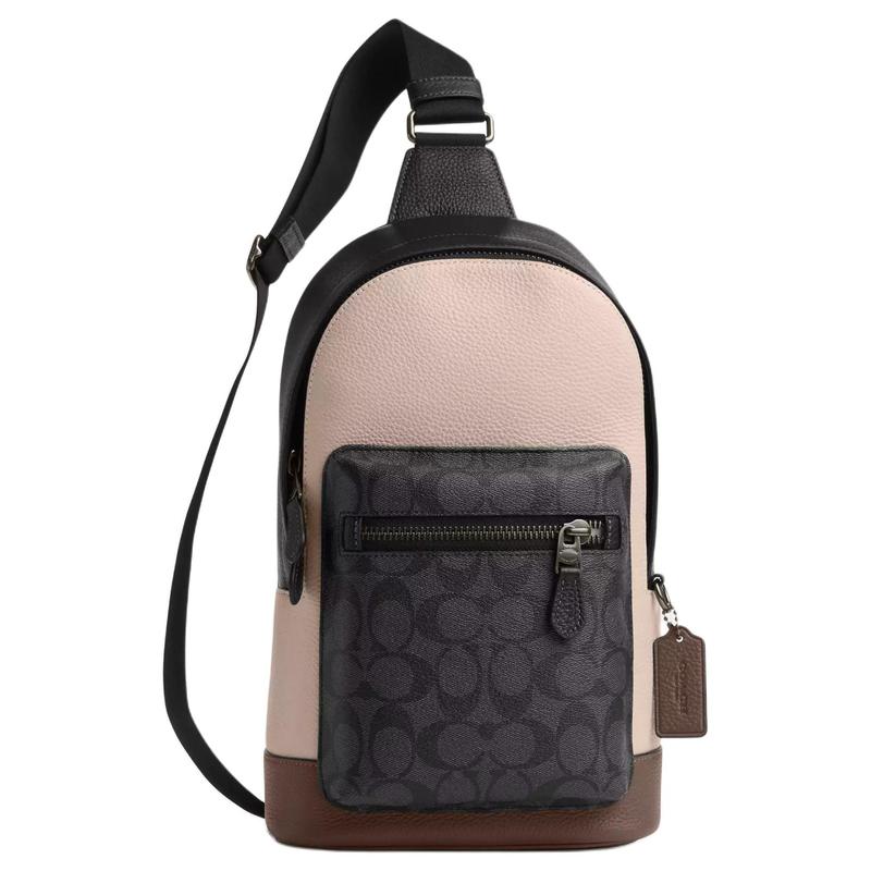 COACH chest pack West 19 Presbyopia printed zipper closure, coated canvas and pebbled leather, shoulder crossbody bag, waist bag, bag, small size серый