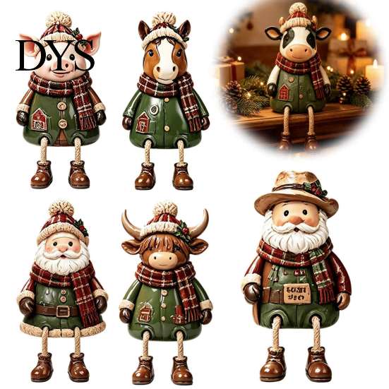 Unique Holiday Gift for Family Christmas Shelf Sitter Figurines, Retro Farm Animal Hanging Leg Decor, Farmhouse Style Decor Ornaments Mantel Tabletop