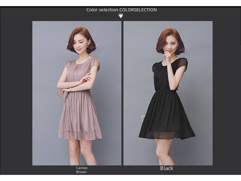 Mulberry Silk Slim Fit Short-Sleeved Summer Dress for Women, Large Sizes Available