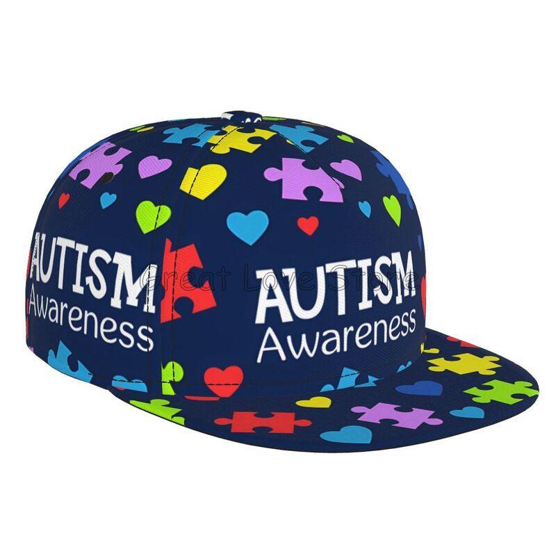 Autism Awareness Baseball Cap Funny Flat Brimmed Hat 3D Printed Snapback Flat Bill Hip Hop Hat for Men and Women