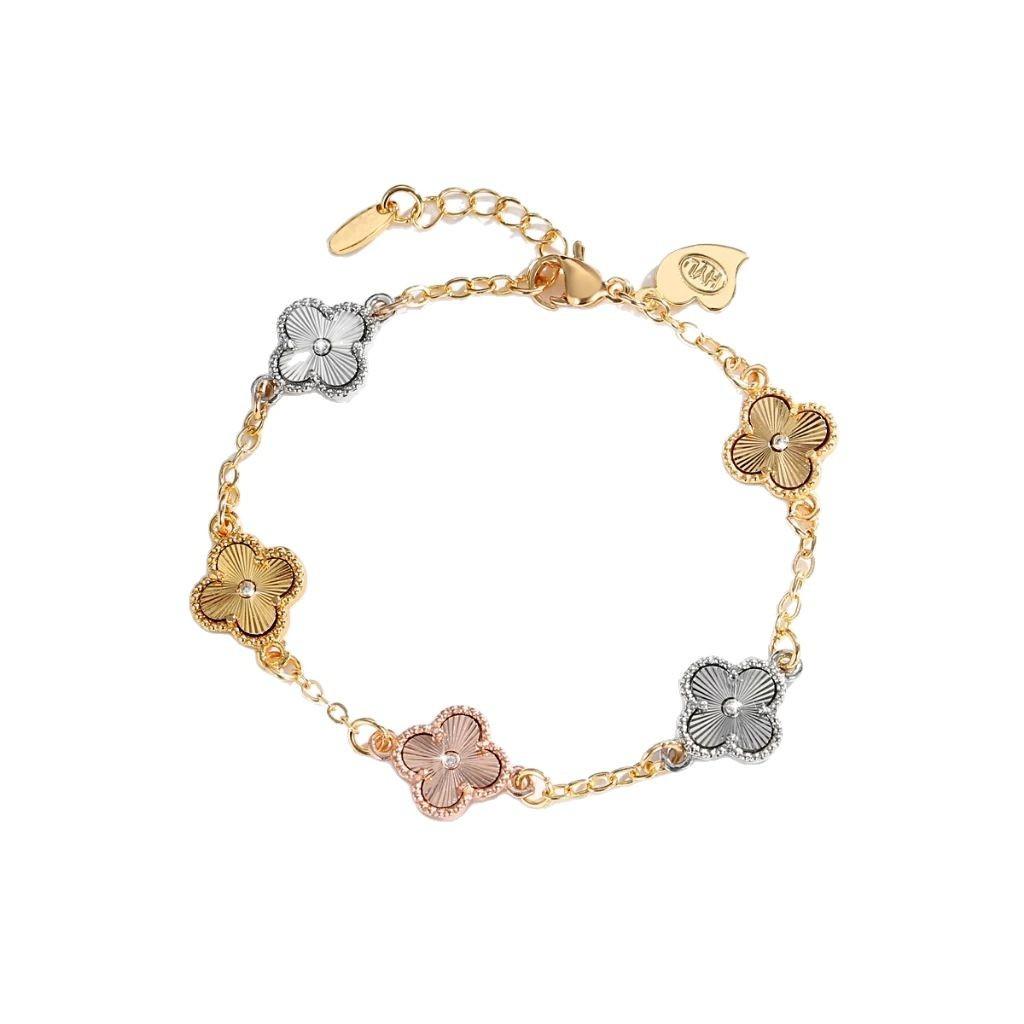 Four Leaf Clover Bracelet for Women, Light Luxury, High-end Floral Temperament, Handmade Accessory