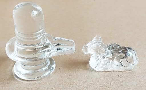 TreegoArt Natural Crystal Sphatik Shivling with Nandi Statue Combo for Puja Table Home Decor Car Dashboard and Gift Item - (Shivling with Nandi) 2.5 Inches чистый