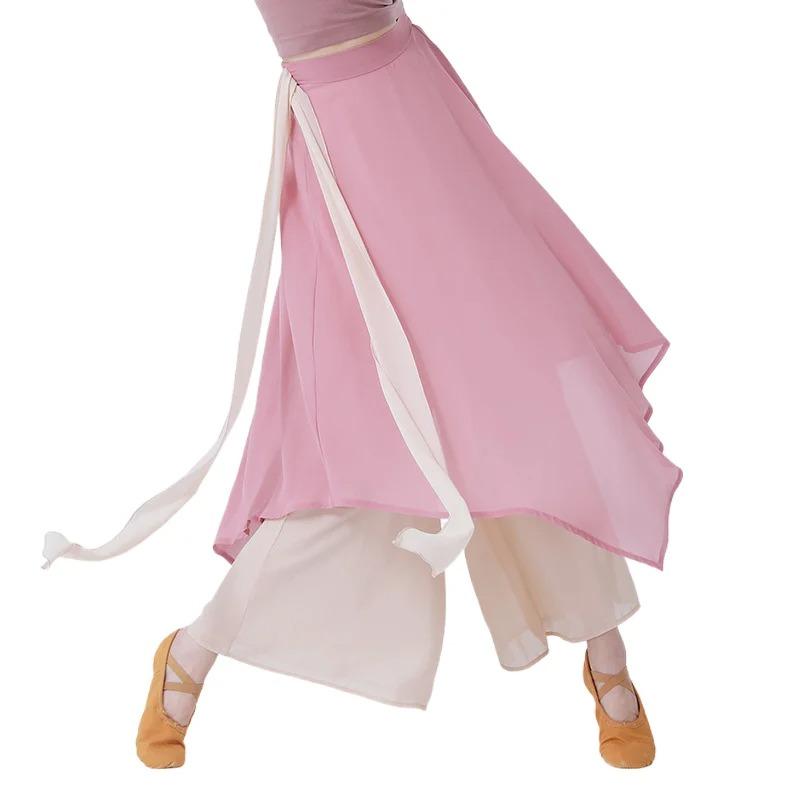 Klassische Tanzhose Tänzerin Übung Performance Chinesisches Chiffon Flatterndes Weites Locker fallendes Rock Culotte Weites Bein Locker Fließendes Kostüm