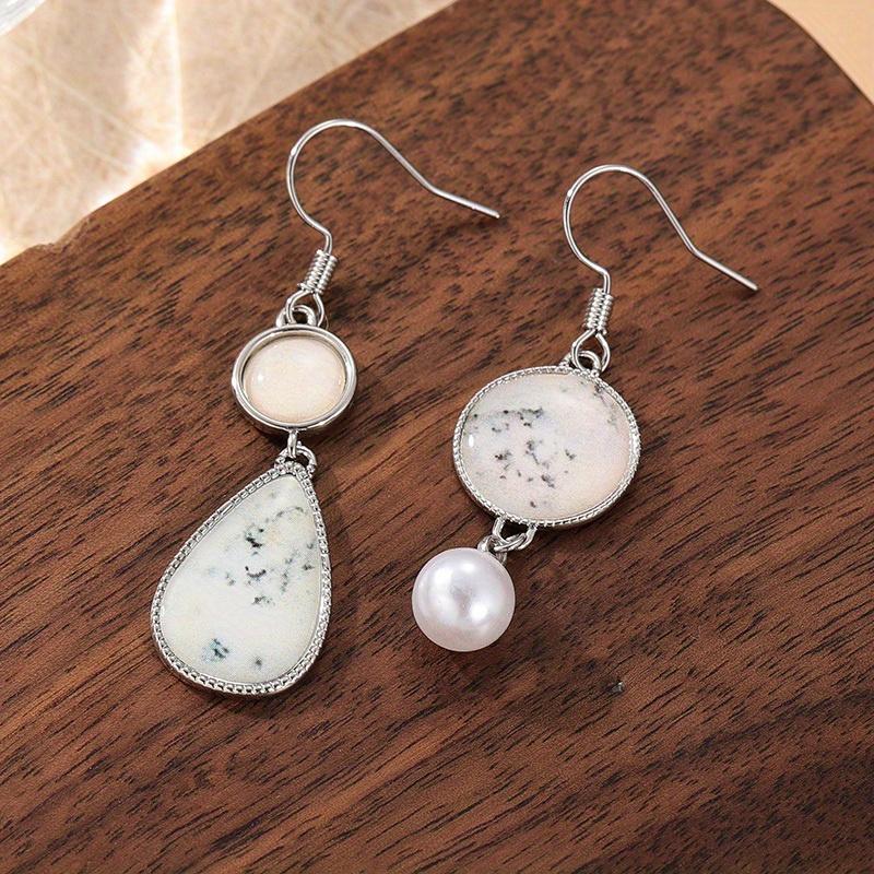 Elegant Inlaid Synthetic White Turquoise Imitation Pearl Dangle Earrings for Women  Exquisite Banquet Jewelry Accessories