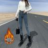 Women's Fleece-Lined High-Waisted Skinny Jeans: Slim-Fit, Warm, Thick, Elastic Pencil Pants for Winter Outings.