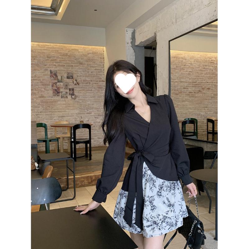 

2024 Autumn French Ink Floral Patchwork Slimming Long-Sleeve Dress Large