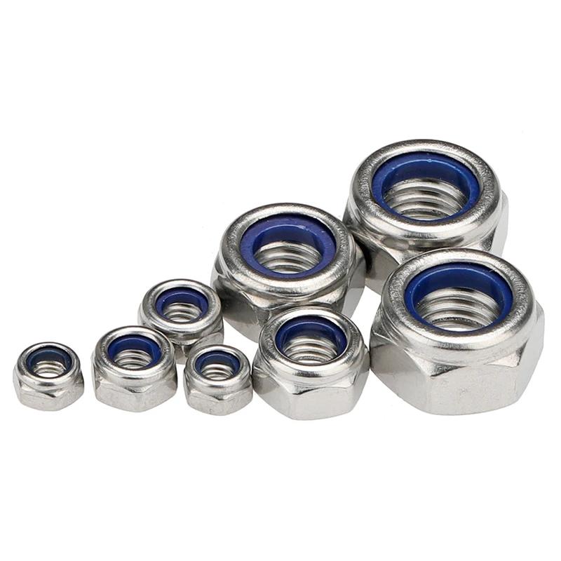 M2 M2.5 M3 M4 M5 M6 M8  M12 M14 M16 M18 M20  304 stainless Steel Nylon Insert Hex Lock Nuts A2 Hexagon Nyloc Self Locking Nut
