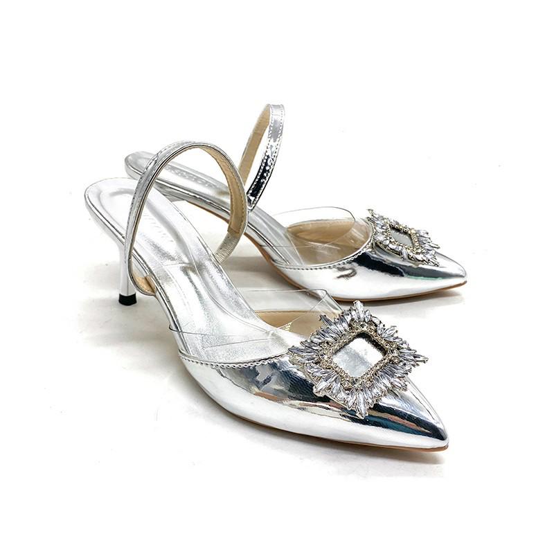 2023 Summer Rhinestone Stiletto Heels: Pointed Toe, Slip-on, Square Buckle, Closed-toe Sandals