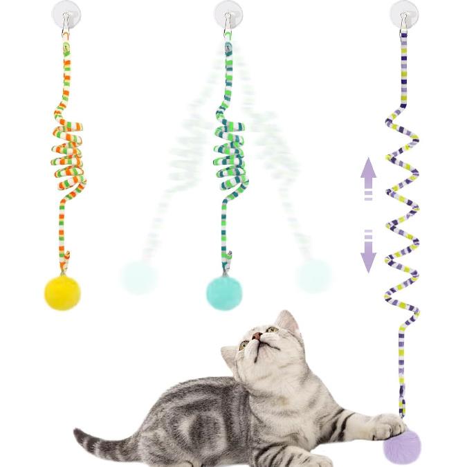 La La Pet®Retractable Cat Teaser Toy Cat Toys for Indoor Self Play 3 Pack Interactive Cat Feather Toy Hanging Spring Cat Toys Cat Teaser Suction Cup