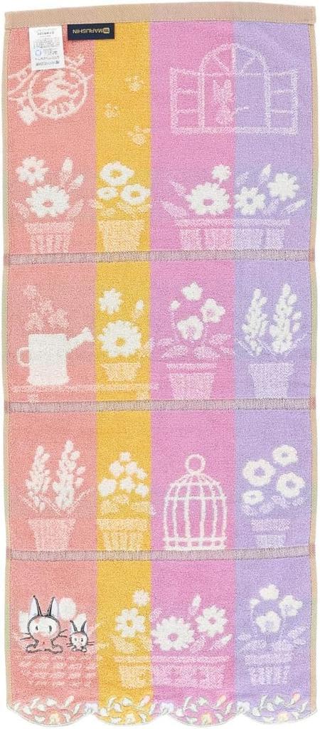 Marushin Face Studio Ghibli Delivery Favorite 34 x 1005036300 Towel, "Kiki's Service" Jiji, Flower, 80cm, 100% Cotton,