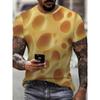 Funny Men's 3D Cheese Print T-Shirt Creative Food Graphic Short Sleeve Crewneck Tee Novelty Summer Casual Tops Streetwear Harajuku Clothes