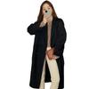 Women Winter Overcoat Double-breasted Turn-down Collar Long Sleeves Buttons Loose Cardigan Mid Length Outdoor Woolen Coat
