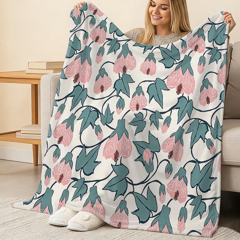 Floral Print Flannel Blanket Ultra Soft, Skin-Friendly, Cozy Warm for Home, Dorm, Christmas & Halloween