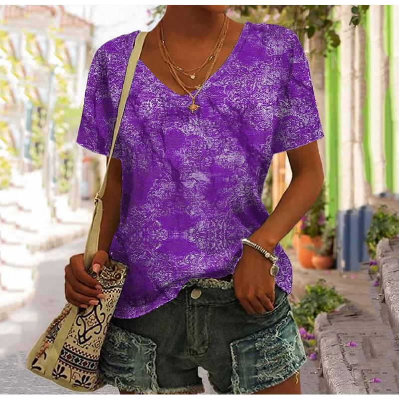 2023 Retro T Shirt For Women Harajuku Clothes Women's Tees Summer Casual Short Sleeve Girls Blouse Floral Print Female Tops