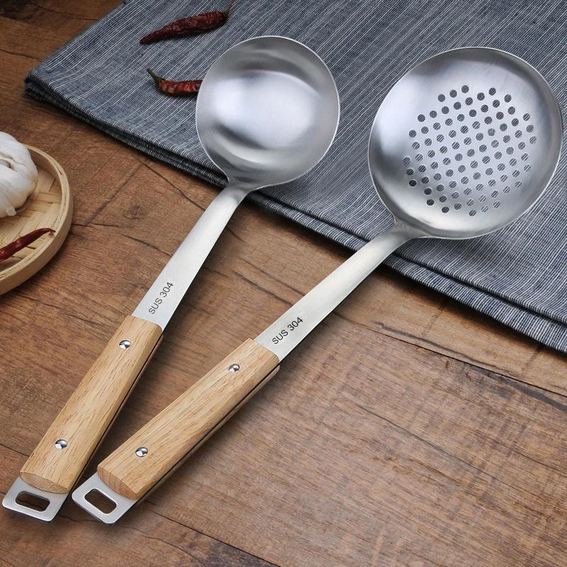 Wooden Handle Wok Spatula 304 Stainless steel spatula cooking Utensils spoon long handle Large Size turner Fried Steak Shovel
