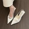 Black patent leather pointed high heels women's bag head sandals women's spring and summer bow thin heel empty shoes
