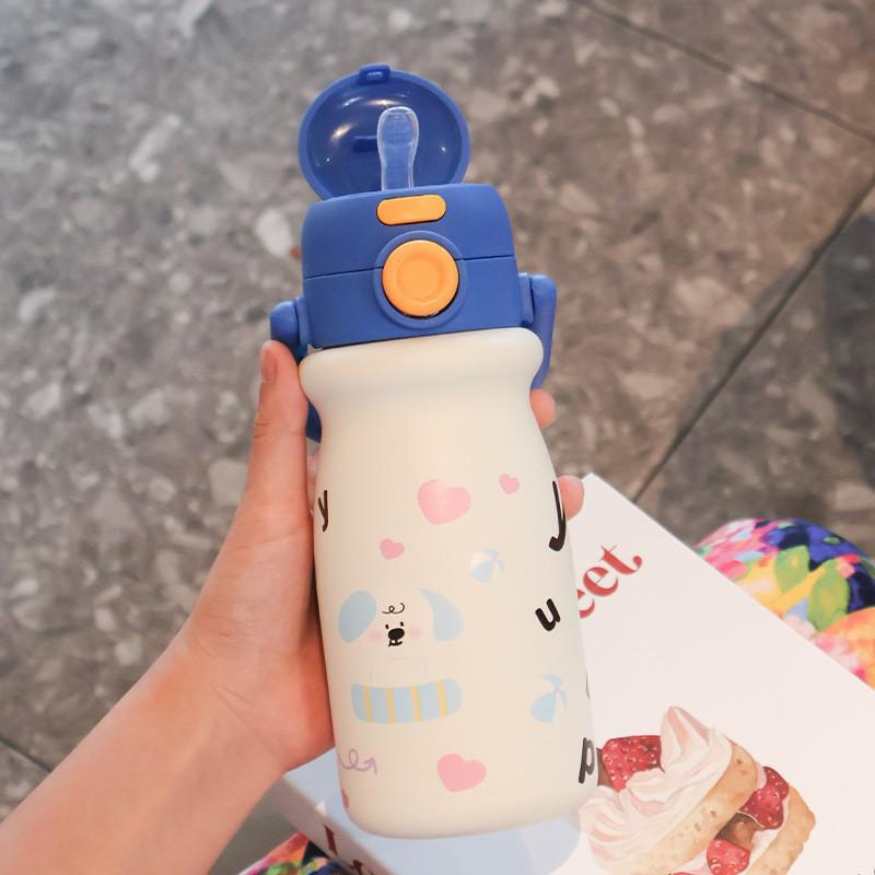 Cartoon Double-Drink Baby Bottle - 316 Stainless Steel Thermos with Straw