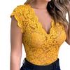 Summer Fashion Women Shirt Sexy Lace Shirt See-through Casual Slim Fit Tops Short Sleeve Deep V-neck Shirt